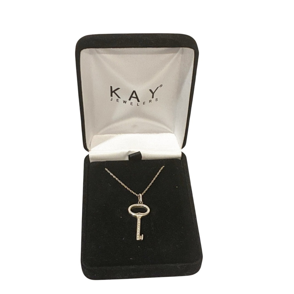Kay‎ Jewelers Sterling Silver Diamond Key Necklace Jewelry NEW